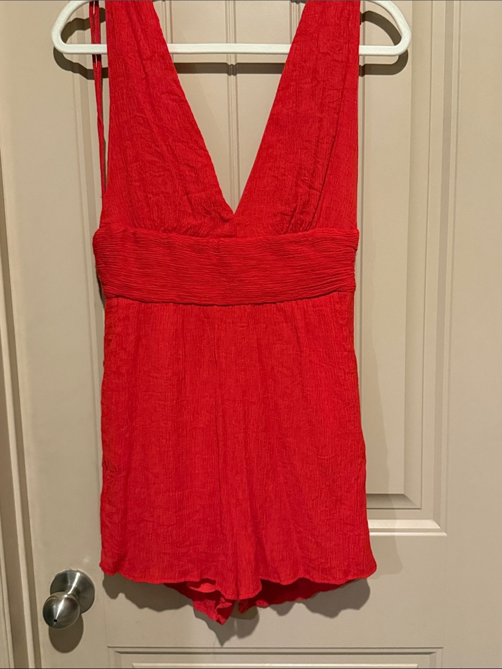 Red v-neck Romper
